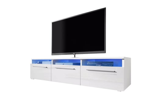 Szafka RTV Lavello 140 cm Biały Mat/Biały Połysk z oświetleniem LED Selsey