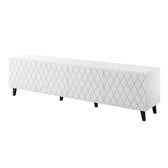 Szafka RTV Lukka 200 x 42 x 52 cm, geometryczne fronty, biały mat High Glossy Furniture