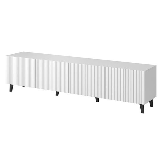 Szafka RTV Malia 200 x 40 x 52 cm, biały mat z frezowanym frontem. High Glossy Furniture