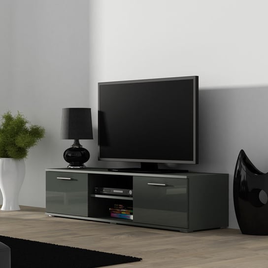 Szafka RTV Mini Simple, szara, 140x43x37 cm High Glossy Furniture