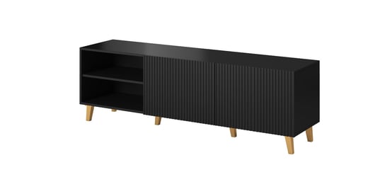 Szafka RTV Pafos 150 cm frezowany front czarny mat BIM Furniture