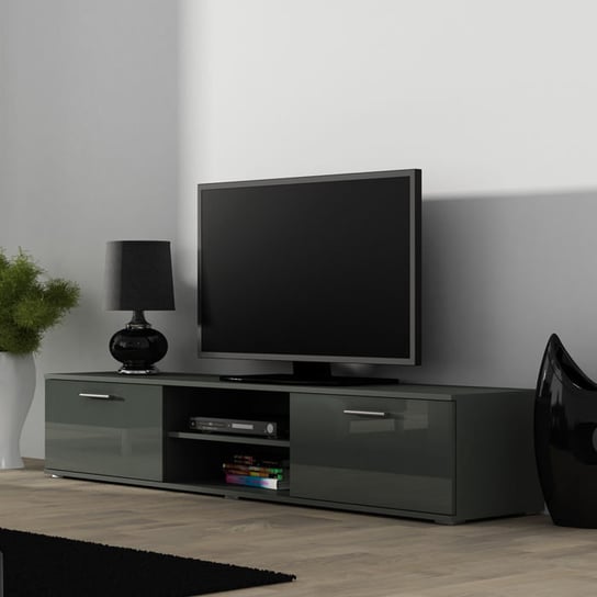 Szafka RTV Simple, szara, 180x43x37 cm High Glossy Furniture