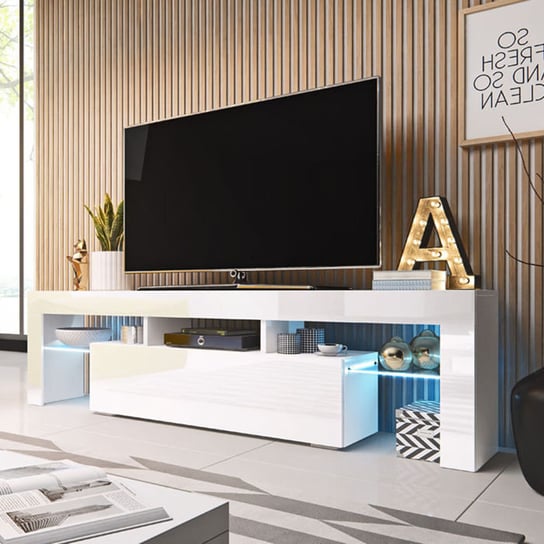 Szafka RTV Toronto, biała, 158x40x41 cm High Glossy Furniture