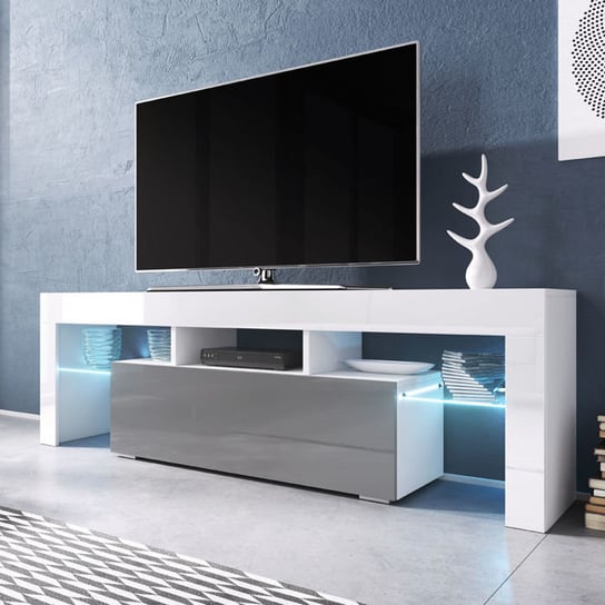 Szafka RTV Toronto, biało-szara, 138x40x41 cm High Glossy Furniture