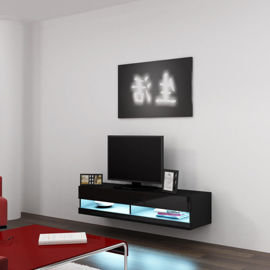 Szafka RTV Vilalba, New, czarny, 140x40x30 cm High Glossy Furniture