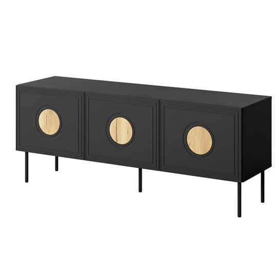 Szafka RTV Visione 150 x 42 x 62, 3 drzwi, czarny mat, dąb craft High Glossy Furniture