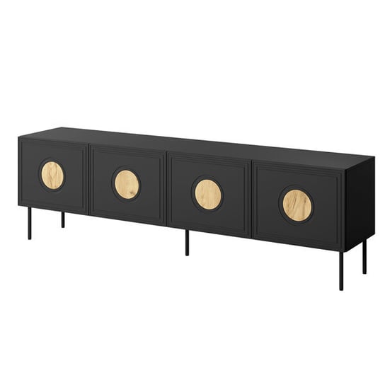 Szafka RTV Visione 200 x 42 x 62, 4 drzwi, czarny mat, dąb craft High Glossy Furniture