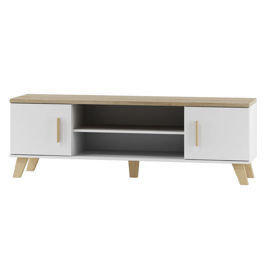 Szafka RTV w stylu skandynawskim Livorno, biały/dąb sonoma, 160x53x40 cm High Glossy Furniture