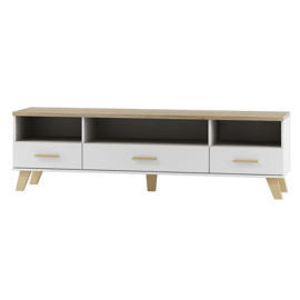 Szafka RTV w stylu skandynawskim Livorno, biały/dąb sonoma, 180x53x40 cm High Glossy Furniture