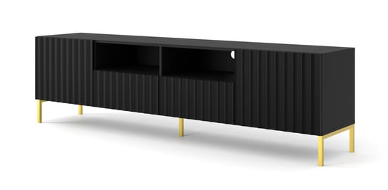 Szafka RTV WAVE 200 cm 2D2S frez czarny mat na złotych nóżkach BIM Furniture