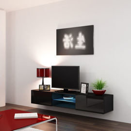 Szafka RTV wysoki połysk Vilalba, czarna, 180x40x30 cm High Glossy Furniture