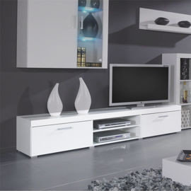 Szafka RTV z połyskiem Rumba 8, biała, 200x45x39 cm High Glossy Furniture