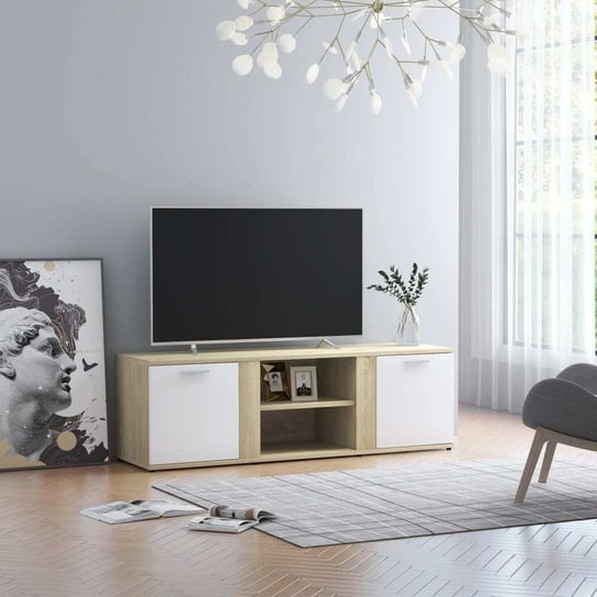 Szafka TV, biel i dąb sonoma, 120x34x37 cm, płyta wiórowa vidaXL