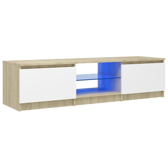 Szafka TV LED 140x40x35,5 cm, biały/dąb sonoma Zakito