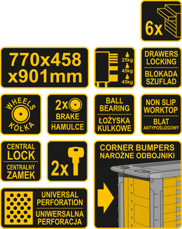Szafka warsztatowa TOYA 58539, 6 szuflad, 770x458x901 mm Toya