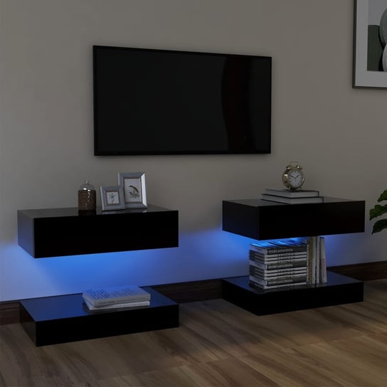 Szafki pod TV z oświetleniem LED, 2 szt., czarne, 60x35 cm vidaXL
