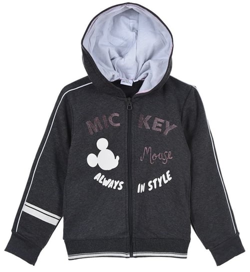 Szara bluza z kapturem, dla dziewczynki, Mickey Mouse, bawełna, poliester, rozmiar 98 cm Disney