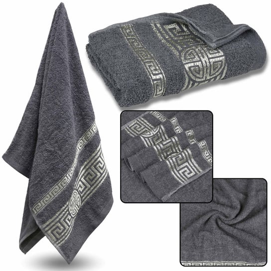 Szary ręcznik bawełniany z ozdobnym haftem, ręcznik kąpielowy, egipski wzór 70x135 cm x1 RED