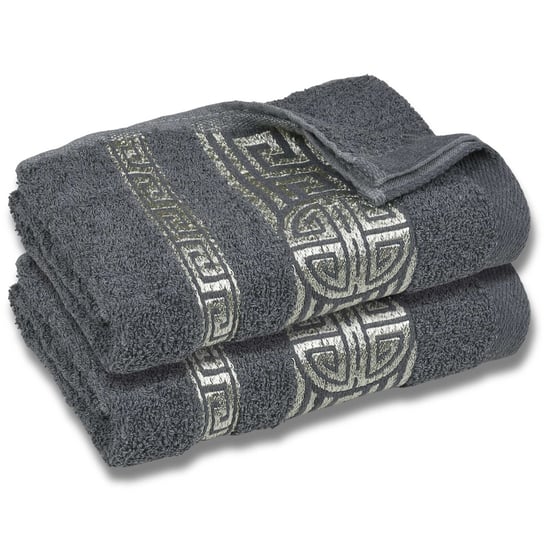 Szary ręcznik bawełniany z ozdobnym haftem, ręcznik kąpielowy, egipski wzór 70x135 cm x2 RED