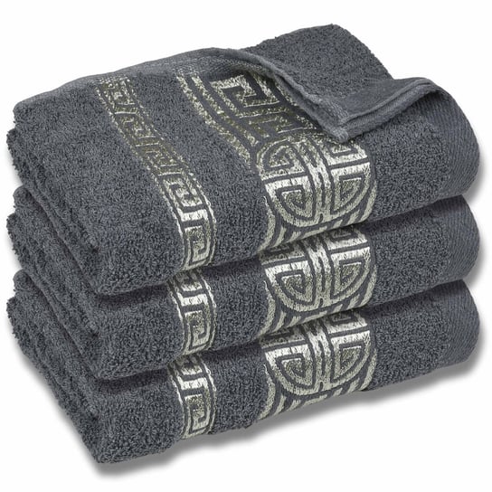 Szary ręcznik bawełniany z ozdobnym haftem, ręcznik kąpielowy, egipski wzór 70x135 cm x3 RED