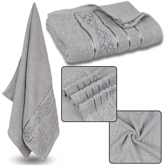 Szary ręcznik bawełniany z ozdobnym haftem, szary haft 48x100 cm x1 Inna marka