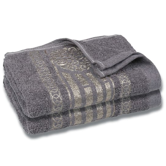 Szary ręcznik bawełniany ze złotym haftem, ręcznik do rąk 48x100 cm x2 sarcia.eu