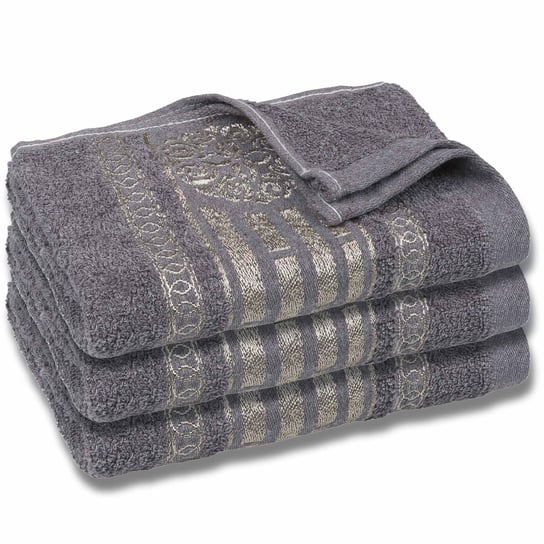 Szary ręcznik bawełniany ze złotym haftem, ręcznik do rąk 48x100 cm x3 sarcia.eu