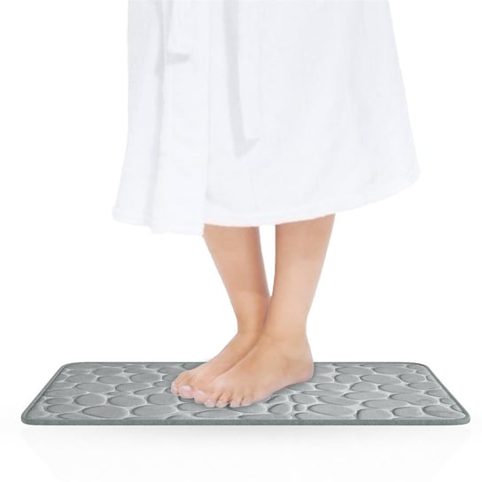 SZARY Shower Mat Stone Look Memory Foam Bath Mat - 80 x 50 cm - Do łazienki i pralni Intirilife