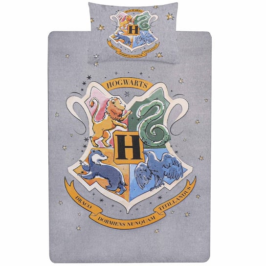 Szary zestaw pościeli 135x200cm Hogwart Harry Potter, certyfikat OEKO-TEX sarcia.eu