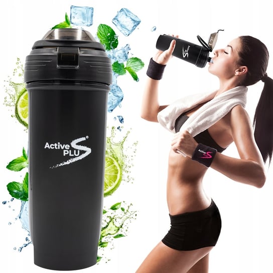 Szczelna butelka shaker bpa free bidon sportowy z ustnikiem 700ml czarny ActivePlus