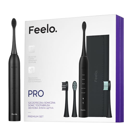 Szczoteczka elektryczna do zębów Feelo Pro Black z etui wersja Premium Feelo