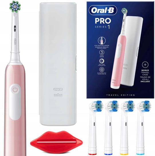 Szczoteczka Elektryczna Oral-B Pro 1 Różowa Cross Action + Etui Końcówki Oral-B