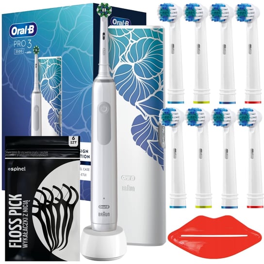 Szczoteczka Oral-B Pro 3 3500 White Floral Design Edition + 8x Końcówka zamienna Precision Clean SB-17A Oral-B