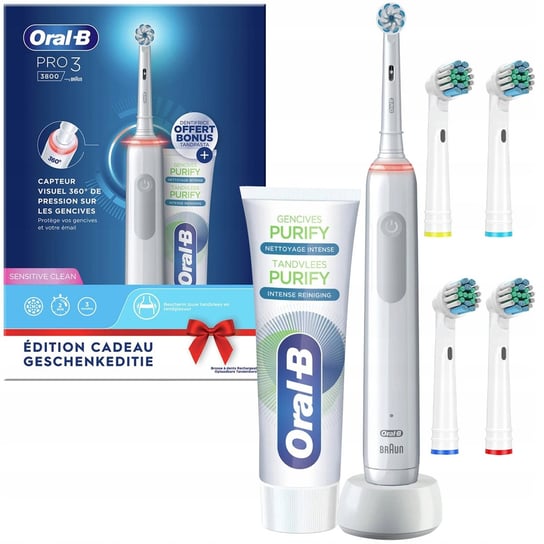 Szczoteczka Oral-B Pro 3 3800 Biała Gift Edition + 4 Końcówki Zamienne Precision Clean Oral-B