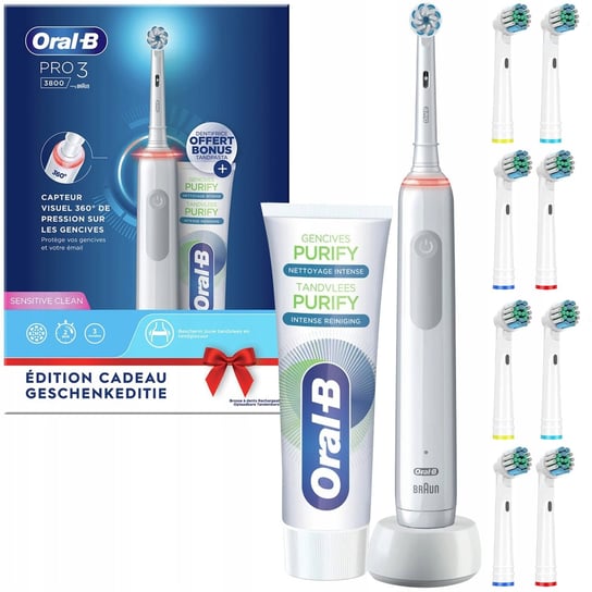 Szczoteczka Oral-B Pro 3 3800 Biała Gift Edition + 8 Końcówek Zamiennych Precision Clean Sb-17A Oral-B