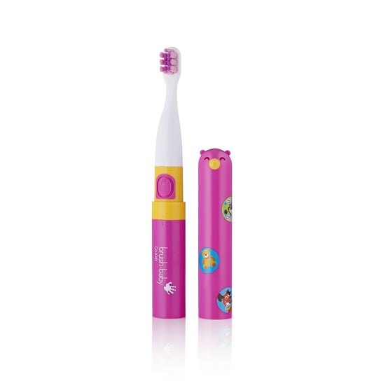 Szczoteczka soniczna podróżna dla dzieci BRUSH-BABY Go-Kidz Electric Travel Toothbrush z naklejkami różowa BRUSH-BABY