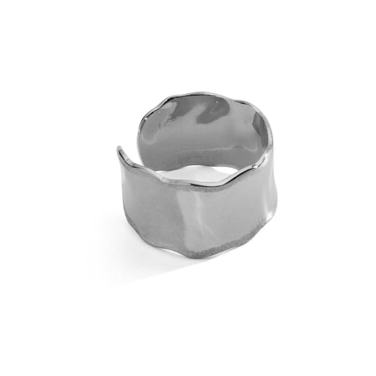 Szeroki pierścionek z gniecionej blachy, srebro 925 : Rozmiar pierścionka - Uniwersalnego - L - (min. 15 - Φ17,33 MM / max. 21 - Φ19,33 MM), Srebro - kolor pokrycia - Pokrycie platyną GIORRE