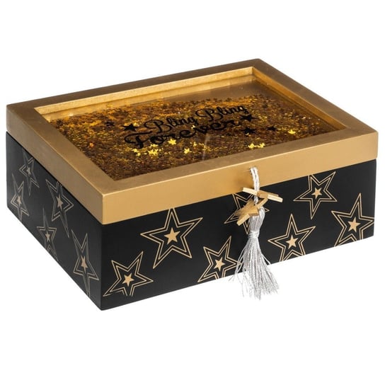 Szkatułka na biżuterię FÉÉRIC LIGHTS AND CHRISTMAS, z cekinami, czarno-złota, 20x15x8 cm Fééric Lights and Christmas