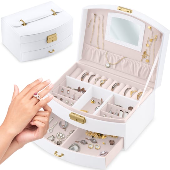 Szkatułka na biżuterię, pudełko kuferek organizer biały Massido Massido