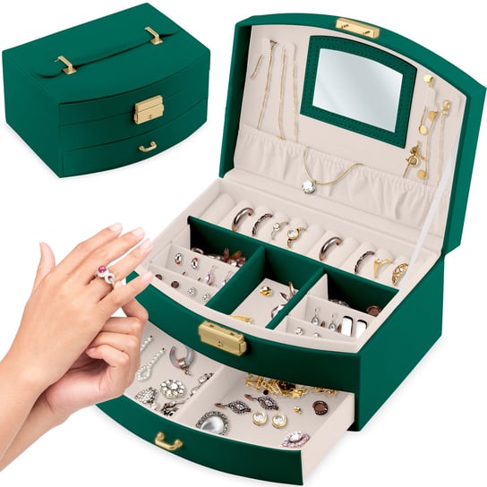 Szkatułka na biżuterię, pudełko kuferek organizer zielony Massido Massido