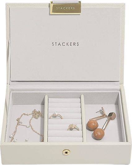 Szkatułka na biżuterię Stackers mini jasnobeżowa z pokrywką Stackers