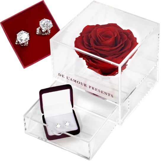 Szkatułka Na Biżuterię Z 1 Stabilizowaną Różą Prezent Dla Niej Dziewczyny Na Walentynki De L'amour Presents