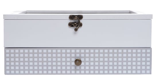 Szkatułka na biżuterię z 1 szufladą w kratkę i szybką, EWAX, biała, 24x15,5x10 cm Ewax