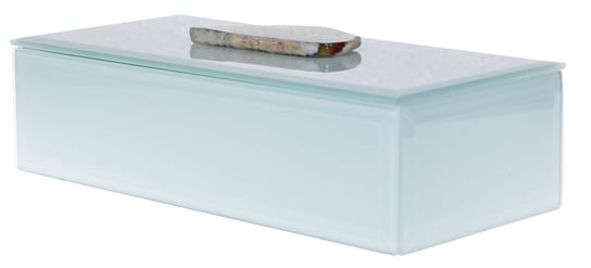 Szkatułka szklana z kamieniem podłużna, EWAX, biała, 20x9,5x5,5 cm Ewax