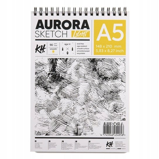 Szkicownik AURORA Light 90g/m2 A5, 50 arkuszy, spi Aurora