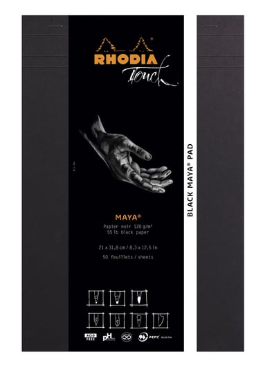 Szkicownik, Rhodia, A4+, czarny papier, Maya Rhodia