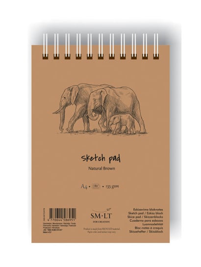 Szkicownik słonie, na spirali, A4, 80 arkuszy SM-LT Art