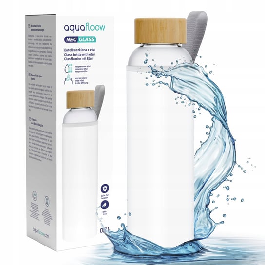 Szklana butelka bidon na wodę AquaFloow 0,7l z pokrowcem neoprenowym - biała Aquafloow