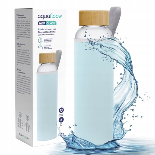 Szklana butelka bidon na wodę AquaFloow 0,7l z pokrowcem neoprenowym - błękitna Aquafloow