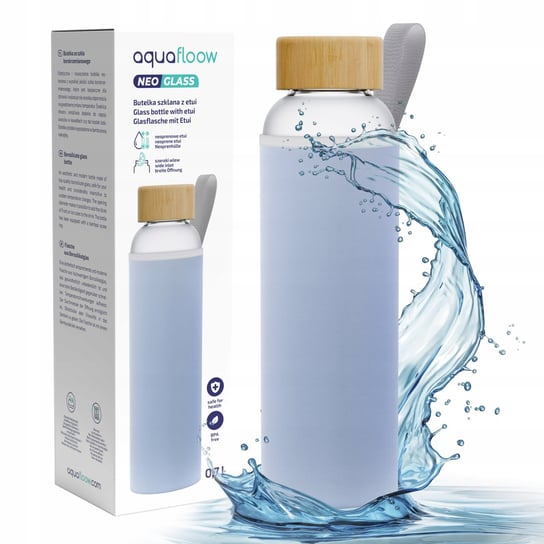 Szklana butelka bidon na wodę AquaFloow 0,7l z pokrowcem neoprenowym - lawendowa Aquafloow